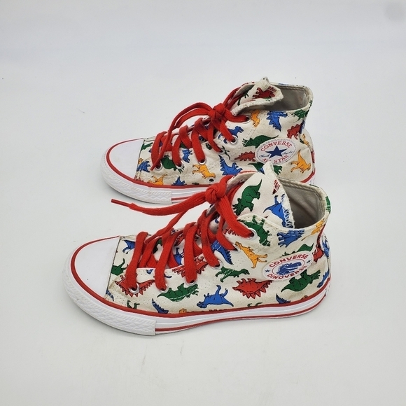 Converse Shoes Youth 1 Chuck Taylor High Dinosaurs Canvas White Red A01668F - Picture 14 of 14